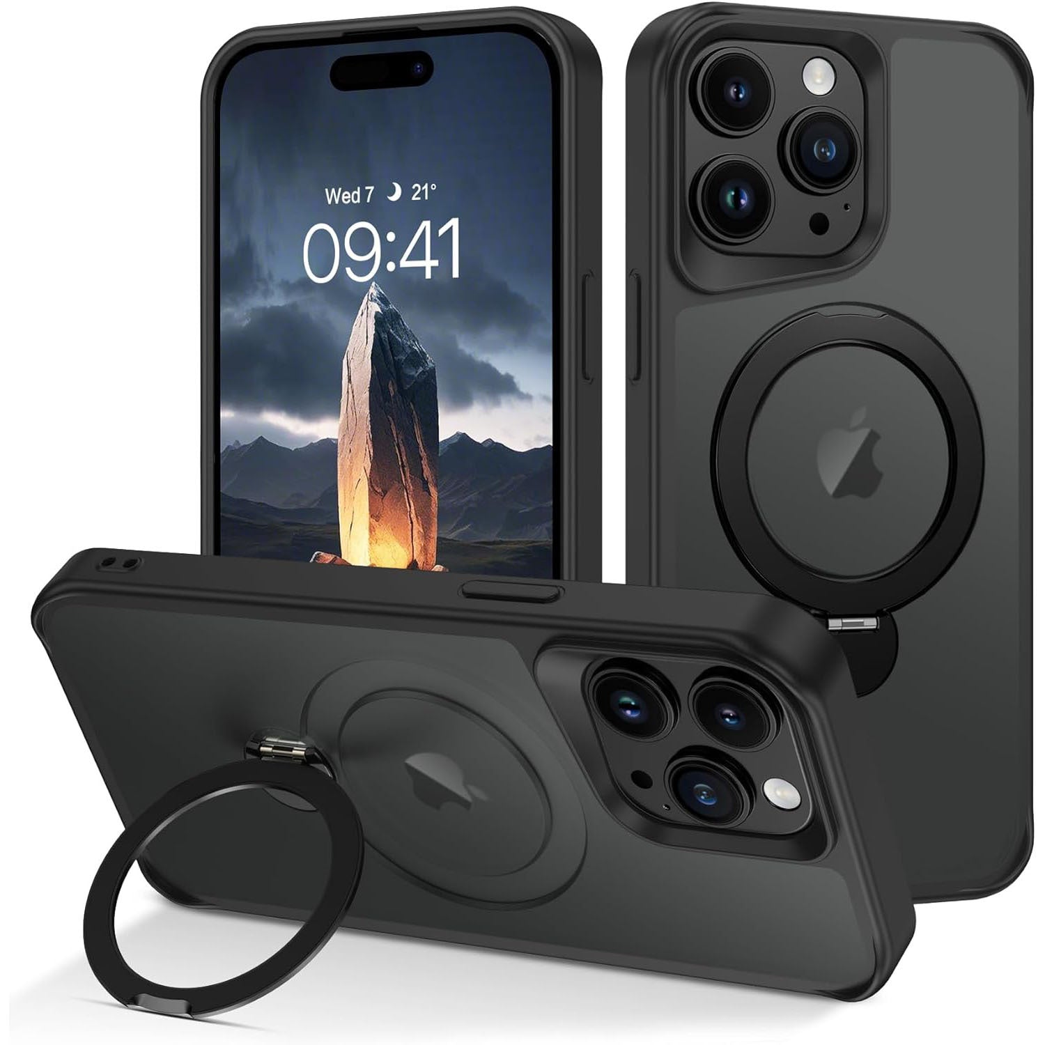 3in 1 for iPhone 16 Pro Max Case with 2X Screen Protector, Magnetic Case for iPhone 16 Pro Max with 360° Rotatable Stand [Compatible with magnetic], Translucent Matte Protection Shockproof Protective Cover for iPhone 16 Pro