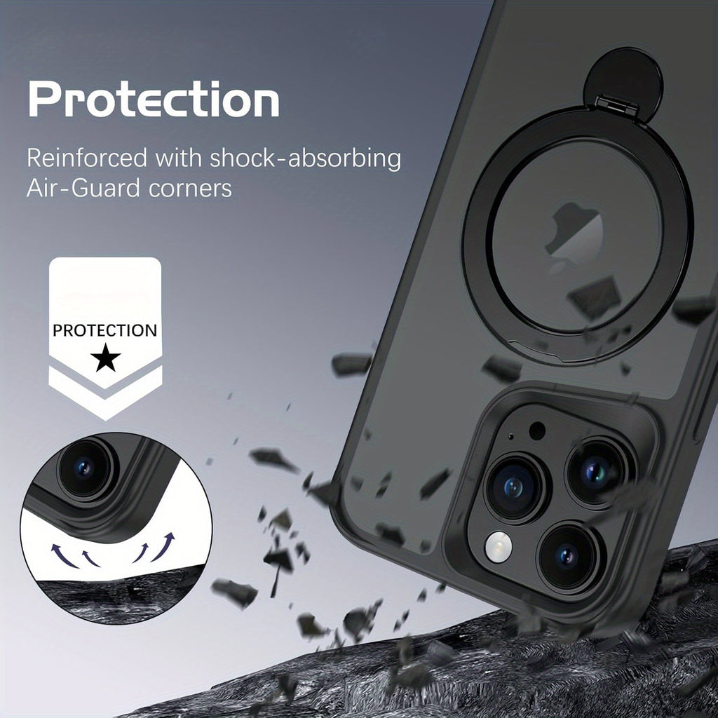 3in 1 for iPhone 16 Pro Max Case with 2X Screen Protector, Magnetic Case for iPhone 16 Pro Max with 360° Rotatable Stand [Compatible with magnetic], Translucent Matte Protection Shockproof Protective Cover for iPhone 16 Pro