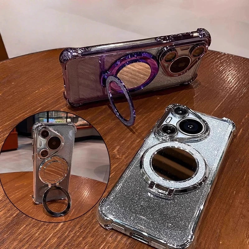 Fashion Shockproof Glitter Mirror Case For Samsung Galaxy S22 S23 S24 S25 Ultra Plus S23 S24 FE Bling Magnetic Stand Back Covers