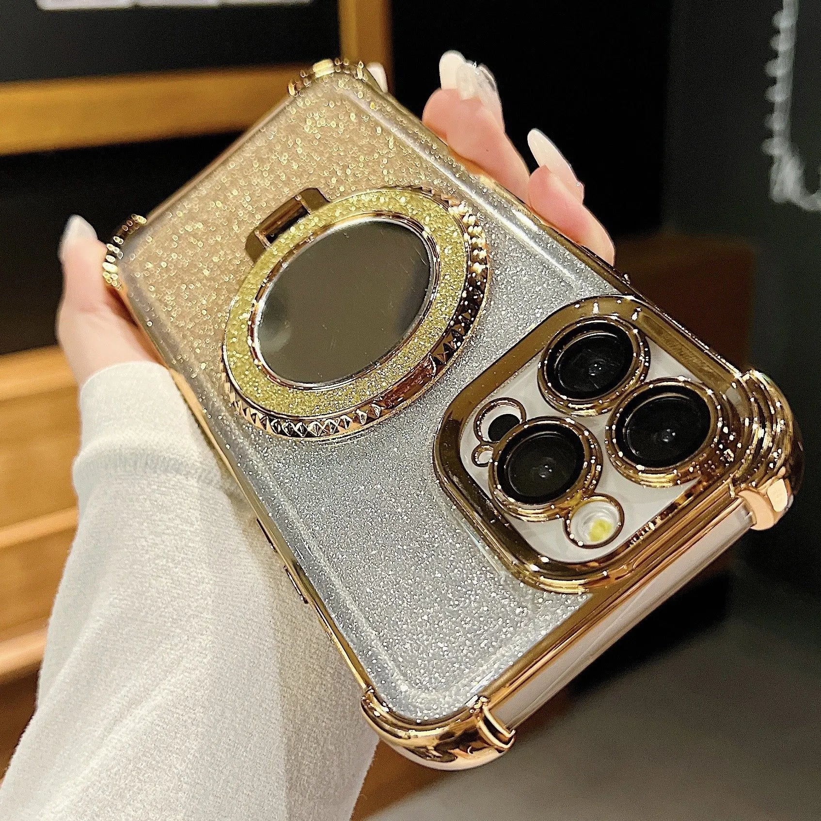 Fashion Shockproof Glitter Mirror Case For Samsung Galaxy S22 S23 S24 S25 Ultra Plus S23 S24 FE Bling Magnetic Stand Back Covers
