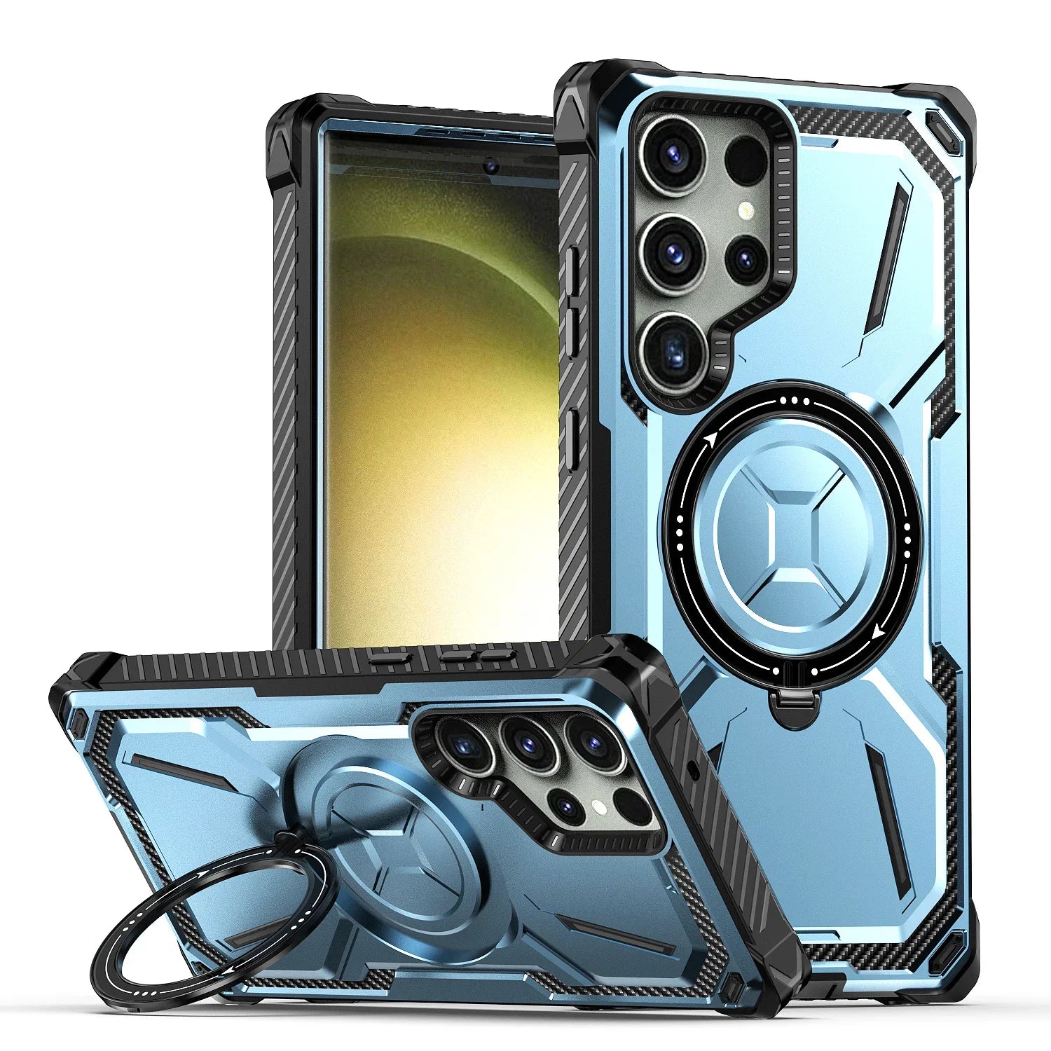 For Samsung Galaxy S25 S24 S23 S22 S21 Ultra Plus Case Metal Kickstand Magnetic Case with MagSafe, Heavy Duty Bumper Shockproof