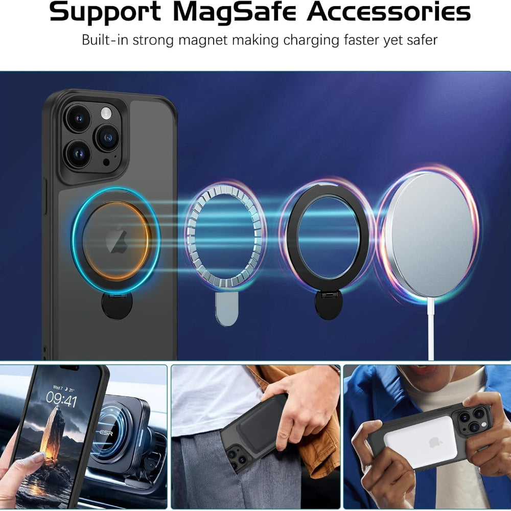 3in 1 for iPhone 16 Pro Max Case with 2X Screen Protector, Magnetic Case for iPhone 16 Pro Max with 360° Rotatable Stand [Compatible with magnetic], Translucent Matte Protection Shockproof Protective Cover for iPhone 16 Pro